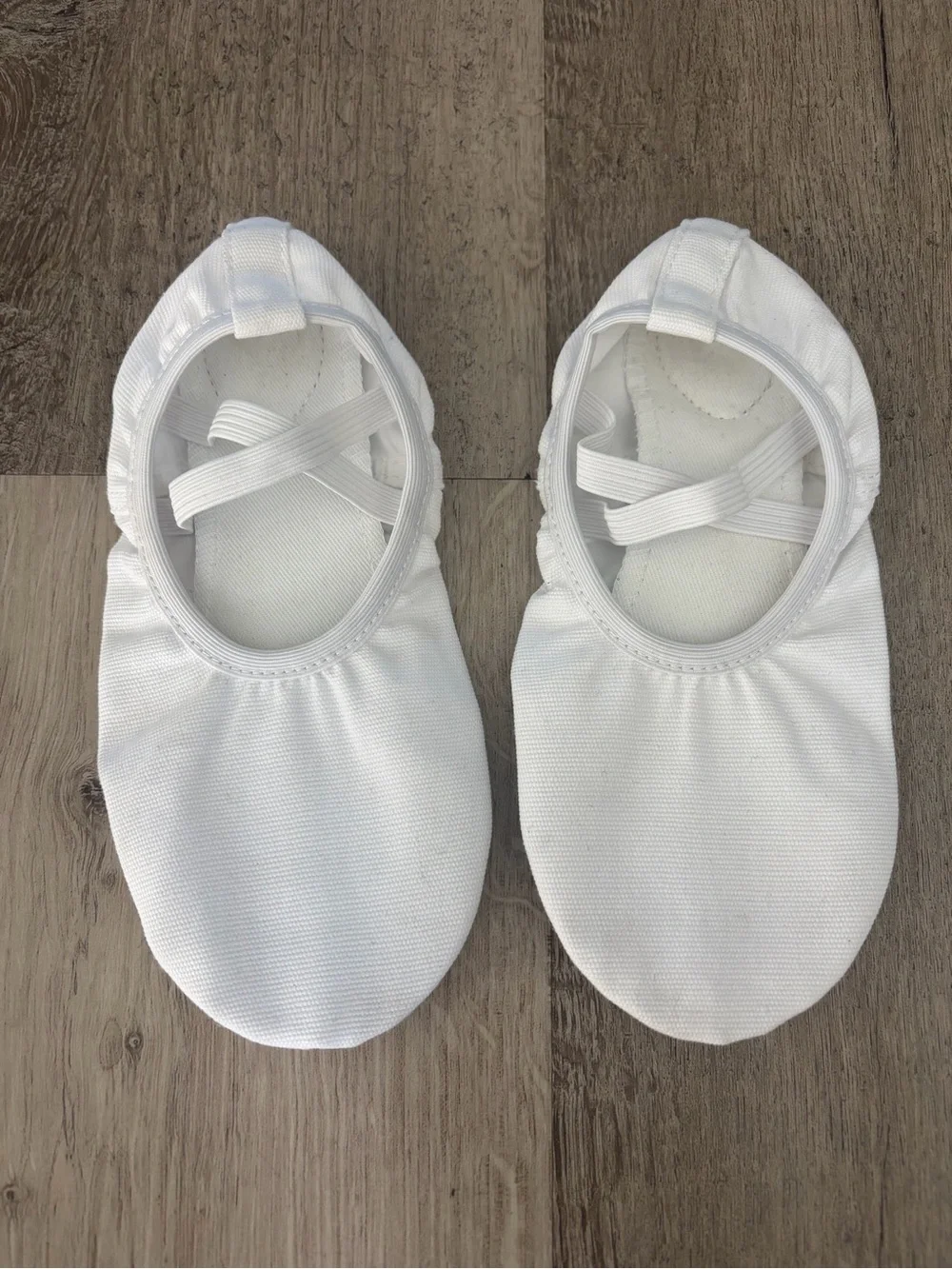 Children's White Ballet Slippers with Elastic Cross Strap
